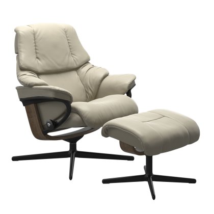 Stressless Reno Medium Chair & Stool Cross Base Stressless Reno Medium Chair & Stool Cross Base