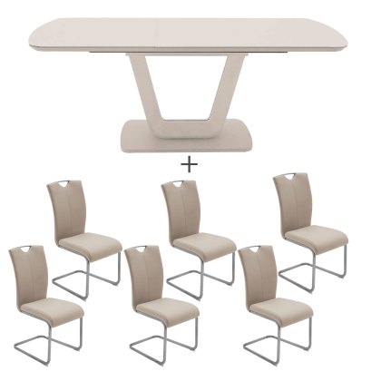 Lewis Large Dining Table & 6 Taupe Chairs Lewis Large Dining Table & 6 Taupe Chairs