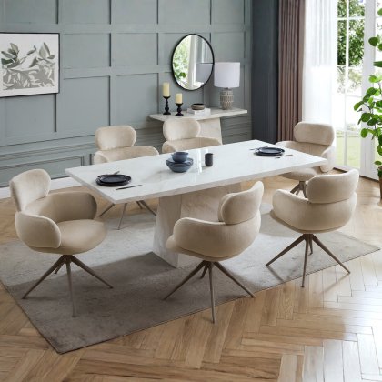 Alaric Dining Table & 6 Beige Chairs Alaric Dining Table & 6 Beige Chairs