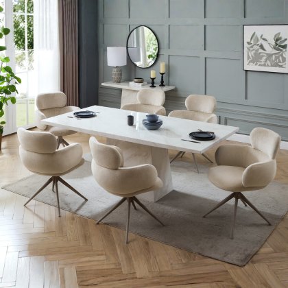 Alaric Dining Table & 6 Beige Chairs Alaric Dining Table & 6 Beige Chairs