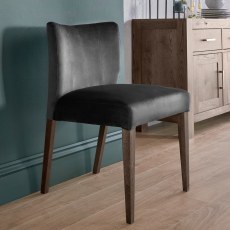 TRINITY DARK OAK DINING Cookes Collection Trinity Gun Metal Velvet Dining Chair