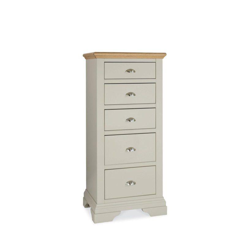 Cookes Collection Camden Soft Grey and Pale Oak Tall 5 Drawer Chest 