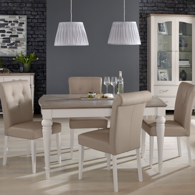 GENEVA WASHED OAK & SOFT GREY DINING Cookes Collection Geneva Small Dining  Table & 4 Chairs, Dining Furniture